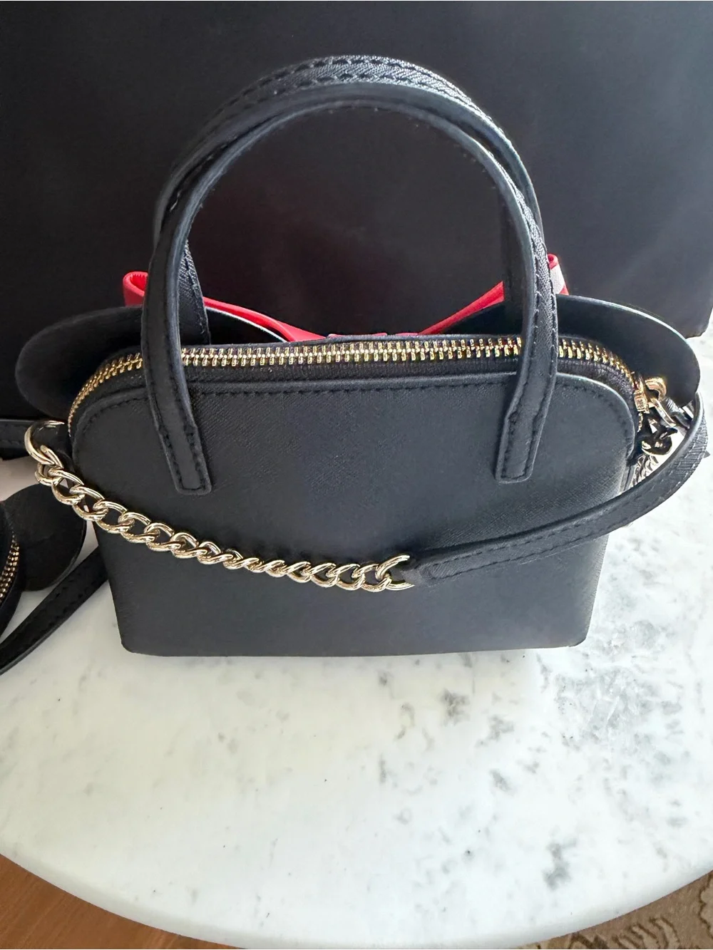 kate spade Minnie Mouse Black Handbag Set with Red Polka Dot Bows